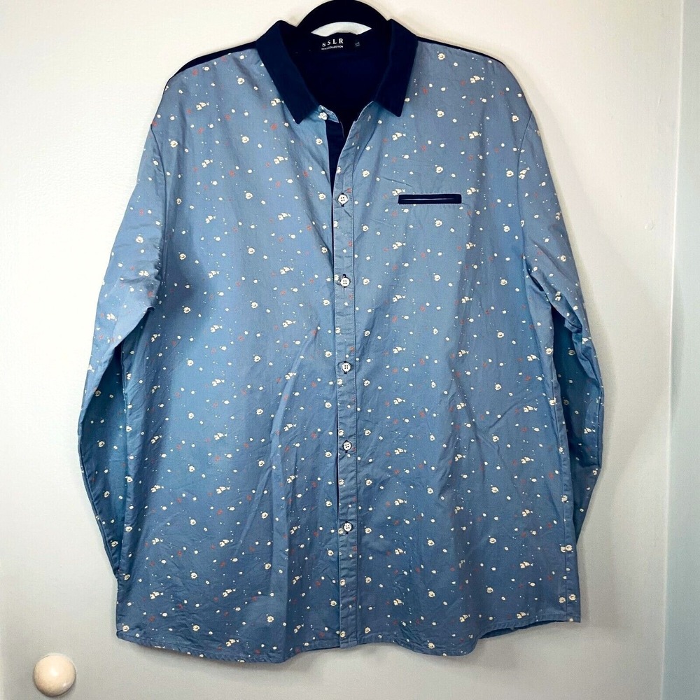 SSLR Button-Up‎ Shirt Mens XL Blue Long Sleeve Celestial Splatter Hipster Quirky